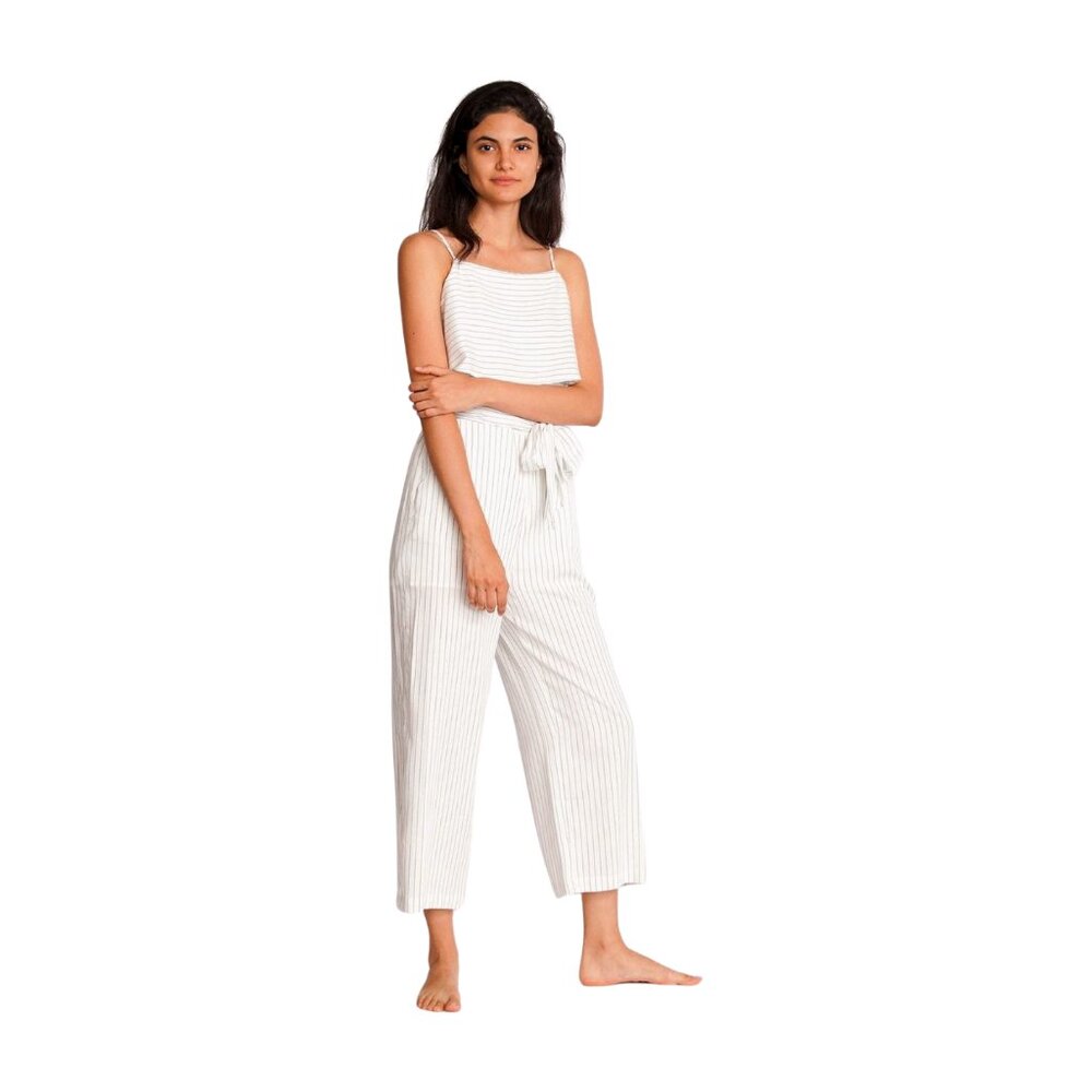 White with Grey Stripes Jumpsuit, 100% rayon self and 100% cotton lining, new